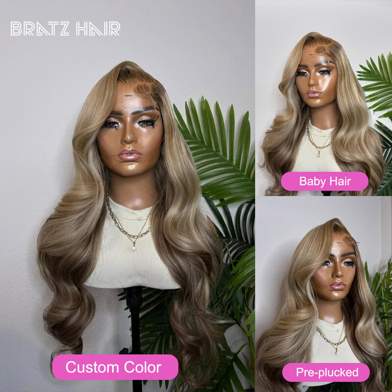 613 Honey Blonde Brown Highlighted⁣ Wigs 13x4 HD Trsnsparent Lace Frontal Wig for Woman Brazilian 4x4 Closure Wig Custom Color