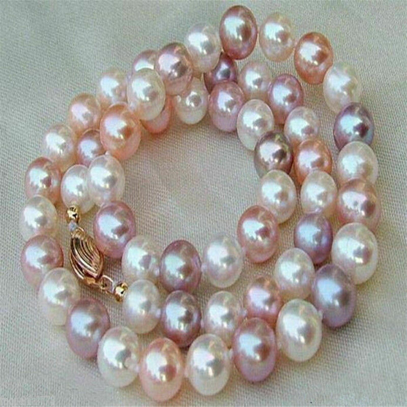 Collier de perles de culture d'eau douce, véritable, multicolore, naturel, 7-8mm, 18''