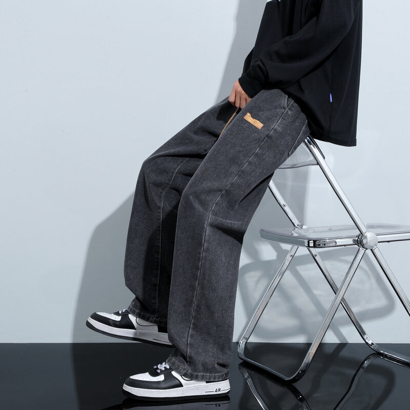Pantalones vaqueros coreanos negros para hombre, ropa de calle informal, recta, Simple, alta calidad, acogedora, combina con todo, 2024