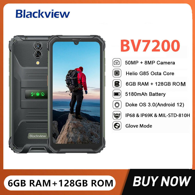 Blackview BV7200 ponsel pintar Helio G85, ponsel pintar tahan air Octa Core 6GB + 128GB 6.1 inci 50MP kamera 5180mAh NFC