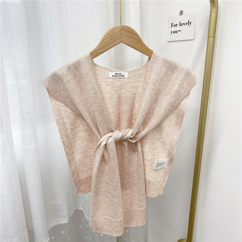 2022 New Knitted Shawl Women's Summer Outside Air-conditioned Room Cloak Spring Autumn Korean Fashion Shoulder Beige