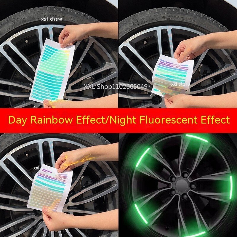 Pegatinas reflectantes universales para cubo de rueda de coche, Accesorios luminosos láser de siete colores, anticolisión