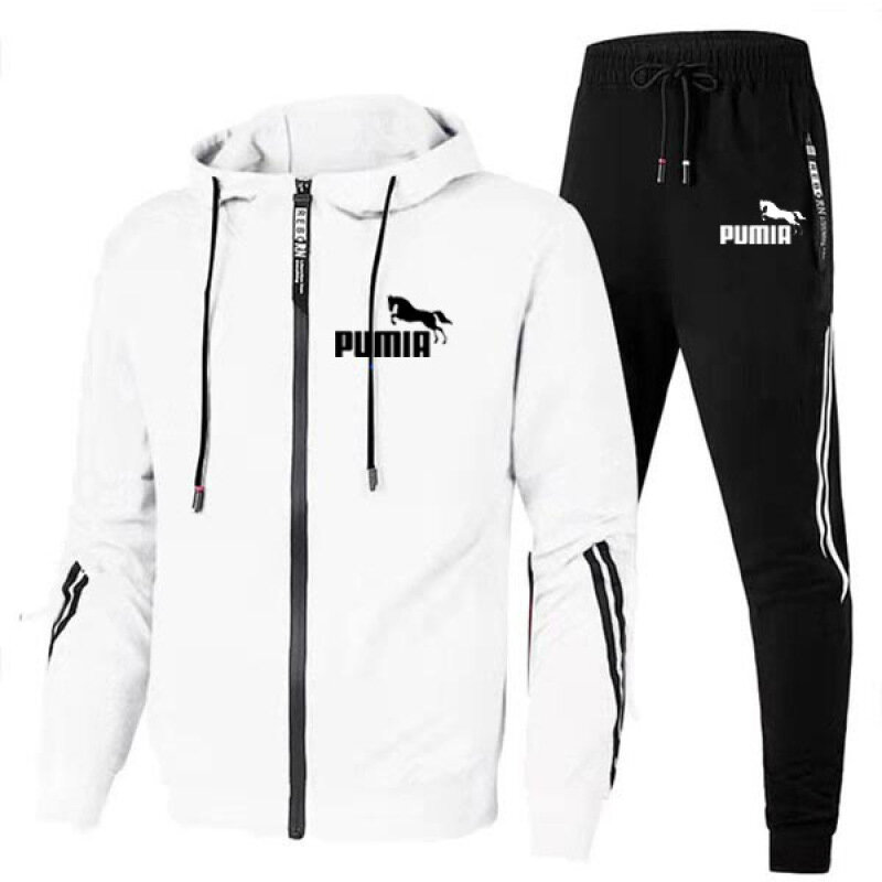 2 pezzi Design tuta da uomo autunno inverno felpa con cappuccio giacca e pantaloni della tuta felpe sportive con stampa Casual tuta da Jogging