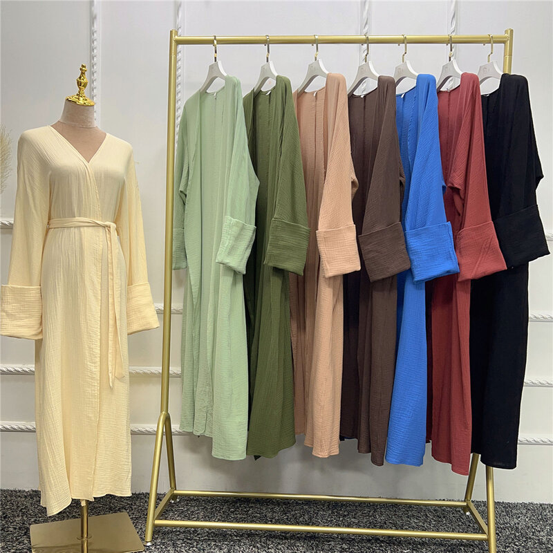 Kimono Abaya abierto musulmán de Dubái, conjunto de pantalones de pierna ancha, ropa islámica de Ramadán, vestidos árabes de Turquía, 2 piezas
