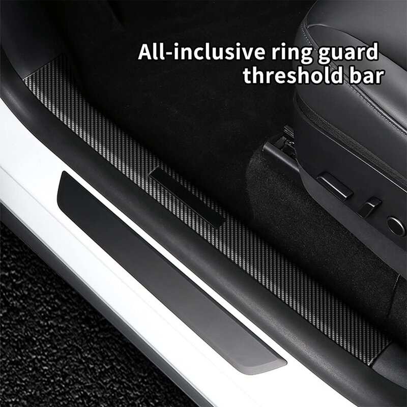 For Tesla Model Y&Model 3 Door Sill Protector Scuff Plates Matte Carbon Fiber ABS Front and Rear Door Car Pedal Kick Protection