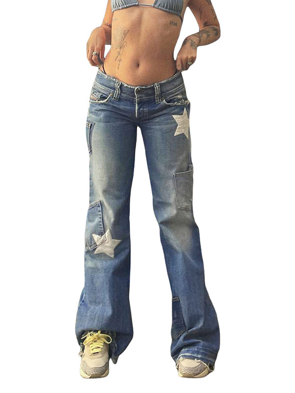 Женские джинсы прямые винтажные широкие джинсы стрейч с высокой талией мешковатые джинсовые брюки с карманами Y2K уличная одежда