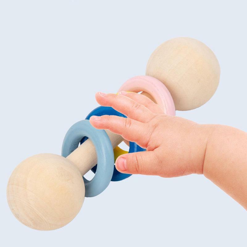Sonajero de madera para bebé, mordedor de madera de haya, anillo de agarre Montessori, juguete de madera para bebé, juguetes para masticar para recién nacido