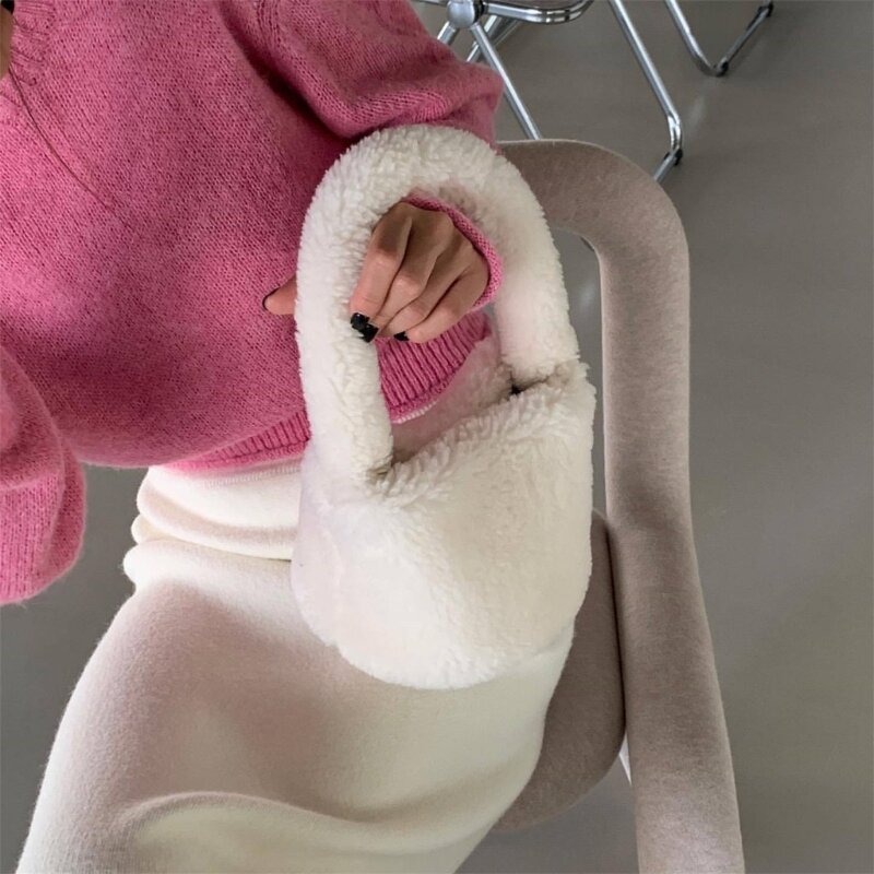 Soft & Warm Small Handbag Trendy Knotted Plush Tote Bag Stylish Designs Handbag Lightweight Bag for Women Girls Fashion