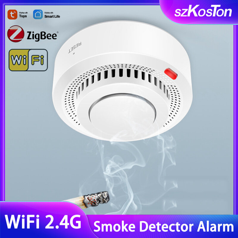 Détecteur de fumée WiFi Tuya Zigbee, système de sécurité domestique intelligent, alarme de Protection contre l'incendie, application Smart Life, informations Push