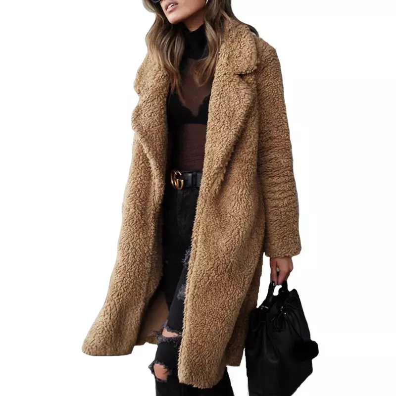 Płaszcz futro z charakterem nowy europejski i amerykański damski 2023 jesień i zima moda z długimi rękawami pluszowa kurtka długi płaszcz