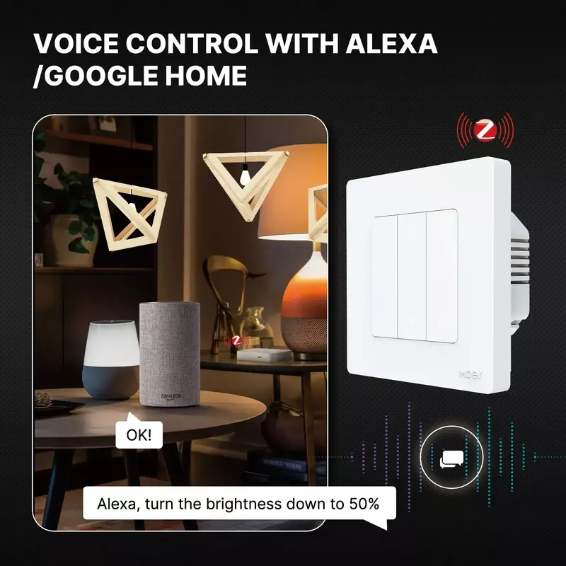 MOES-interruptor de luz inteligente Tuya ZigBee serie Star Ring, atenuador y cortina, aplicación Smart Life, funciona con Alexa y Google Home