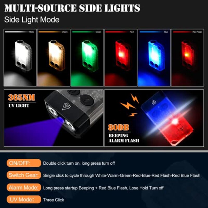Lanterna LED Keychain, Mini lanterna, 13 modos leves, 1000 alto lúmen, IPX4