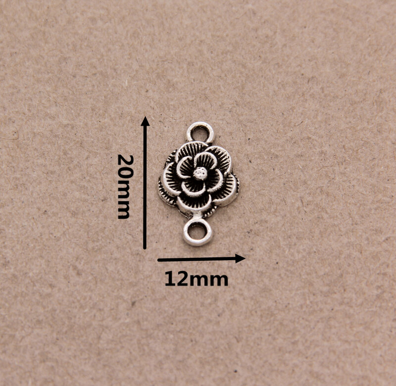12 buah konektor Aloi seng bunga perak Tibet aksesori gelang kalung buatan tangan DIY 12x20mm