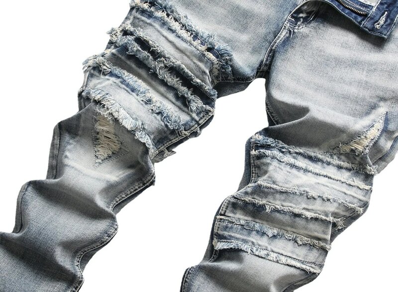2024 autunno nuovo taglio del vento europeo e americano giuntura pieghevole bordo grezzo processo di spazzata completa slim-fit re-wash jeans d'acqua