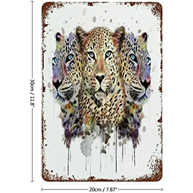 Leopard nadruk zwierzęta, znak blaszany ściany metalowy obrazek ściany sztuka dekoracyjna Retro tablice plakat wisząca dekoracja dla kryty
