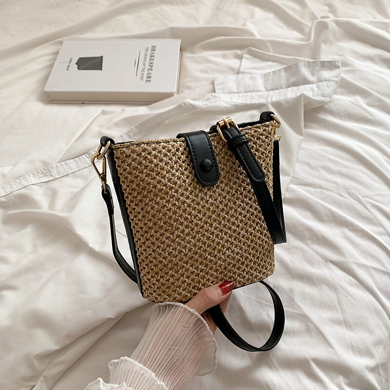 CAREY KAY borsa intrecciata in paglia borsa a secchiello tessuta moda Casual 2022 nuove vacanze estive borse a tracolla piccole da viaggio femminili