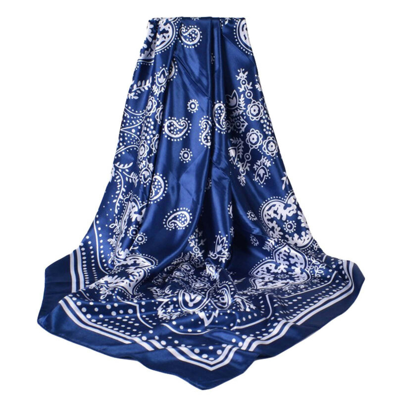 Women's Satin Square Silk Like Hair Scarves Wraps Headscarf For Sleeping 90CM Silk Square Scarf Hand Flower Turban Shawl Scarf