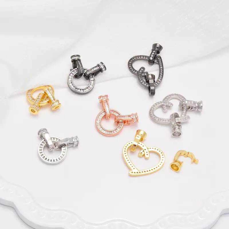 Collegare la chiusura per la catena di perline di perle che fa forniture zircone cuore cerchio connettore in ottone collana fai da te braccialetto accessori per gioielli