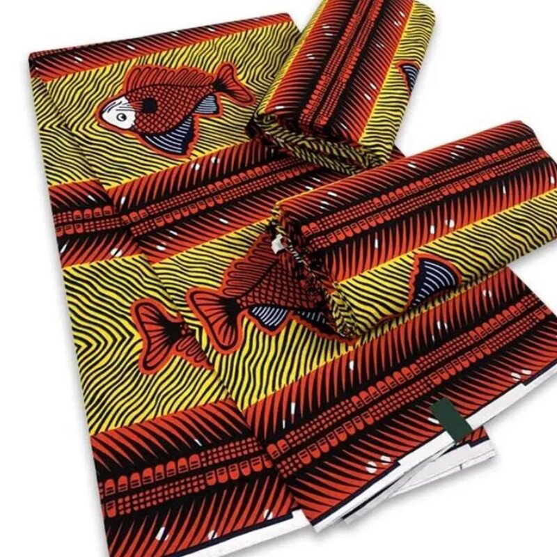 6Yards African Hollandais Wax Fabric Real Print Ankara Yellow Tissu 100Cotton Material Nigerian Style For Sew Uniform