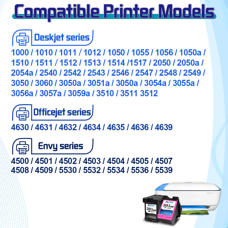 ALIZEO 301 XL Tinta Diproduksi Ulang untuk HP 301XL Kartrid Tinta untuk HP 5530 4500 5532 4507 2540 2542 2549 1510 1010 1512 2620 4630