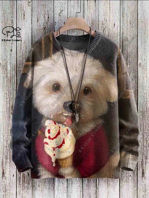 3D 프린트 동물 시리즈, 레트로 귀여운 강아지 아트 프린트, 정통 못생긴 스웨터, 겨울 캐주얼 스웨터, G-1 신제품