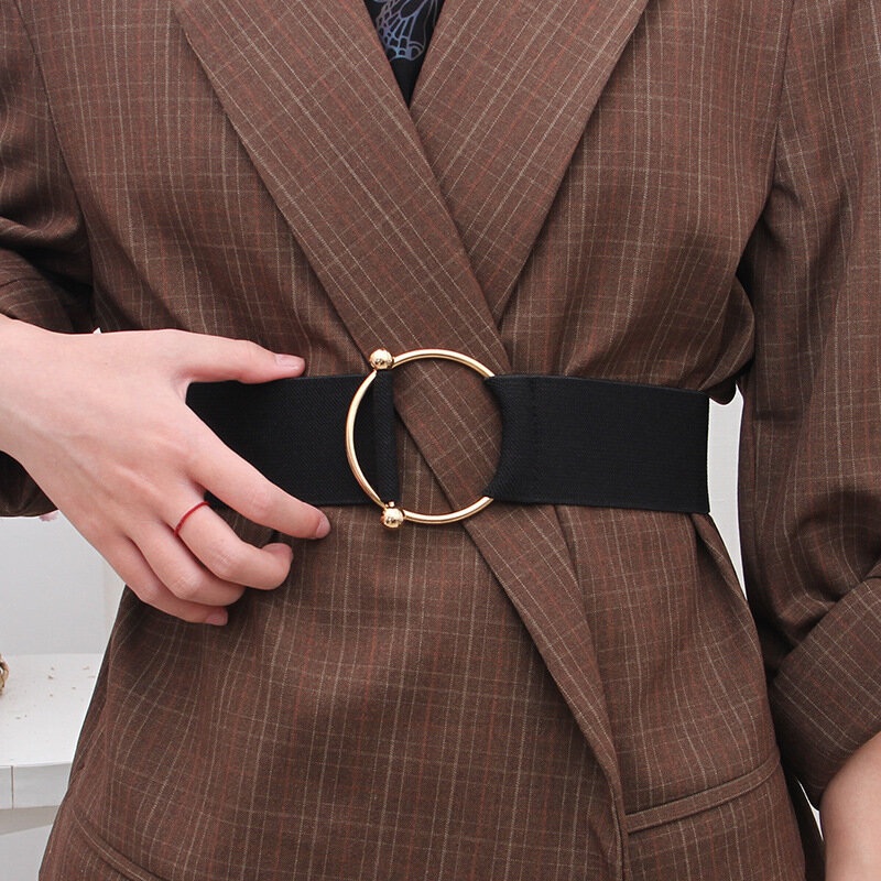 2023 New Fashion cintura in vita donna Versatile regolabile stile cappotto elastico fibbia rotonda in metallo cintura in vita argento dorato