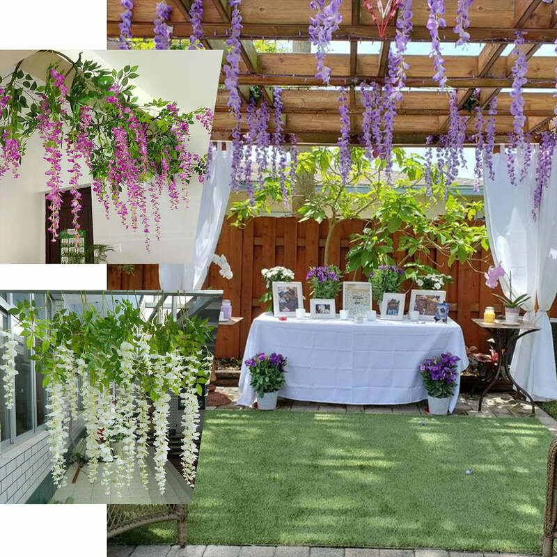 Guirnalda colgante de flores artificiales de glicina, decoración de arco de jardín de boda al aire libre, decoración de fiesta en casa, flor falsa, 12 piezas