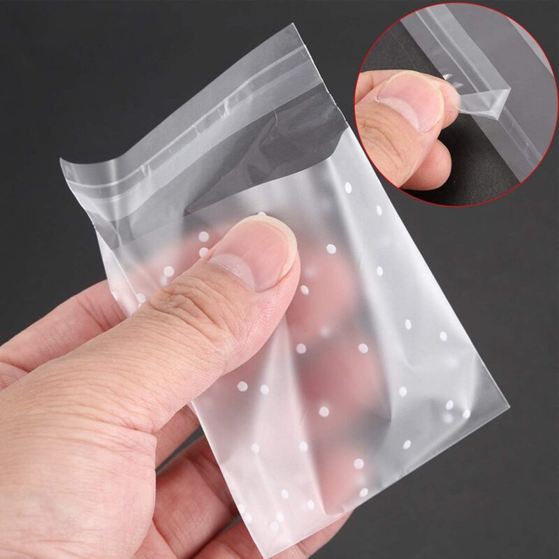 100Pcs Transparent Frosted White Dot Opp Bag Self Adhesive Pouch for DIY Handmade Candy Cookie Wedding Party Gifts Packaging