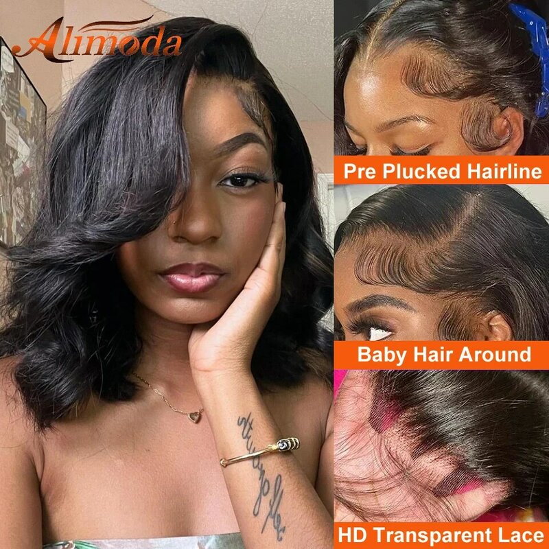 Body Wave HD Transparent Lace Front Bob Wig 13x4 Human Hair Wigs 250% Short Body Wave Bob Wigs For Women Pre-plucked Hairline