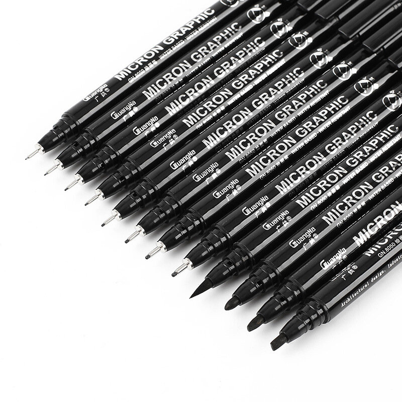 GN 6/9/12pcs Set Black Pigment Liner Neelde Water-proof Micron Pen Tip Fine Liner Sketch Marker Pen for Manga Art Supplies