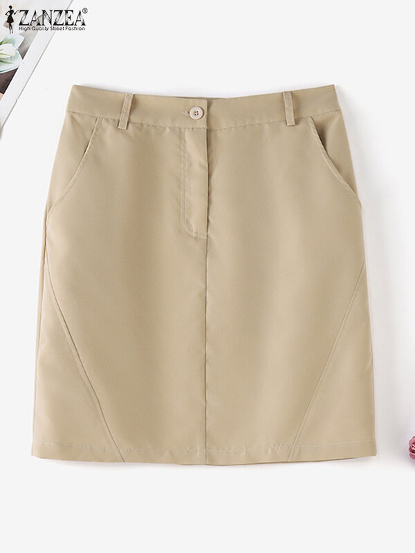 Юбка-карандаш ZANZEA женская с завышенной талией, модная Повседневная мини-юбка в офисном стиле, элегантная однотонная, лето 2024