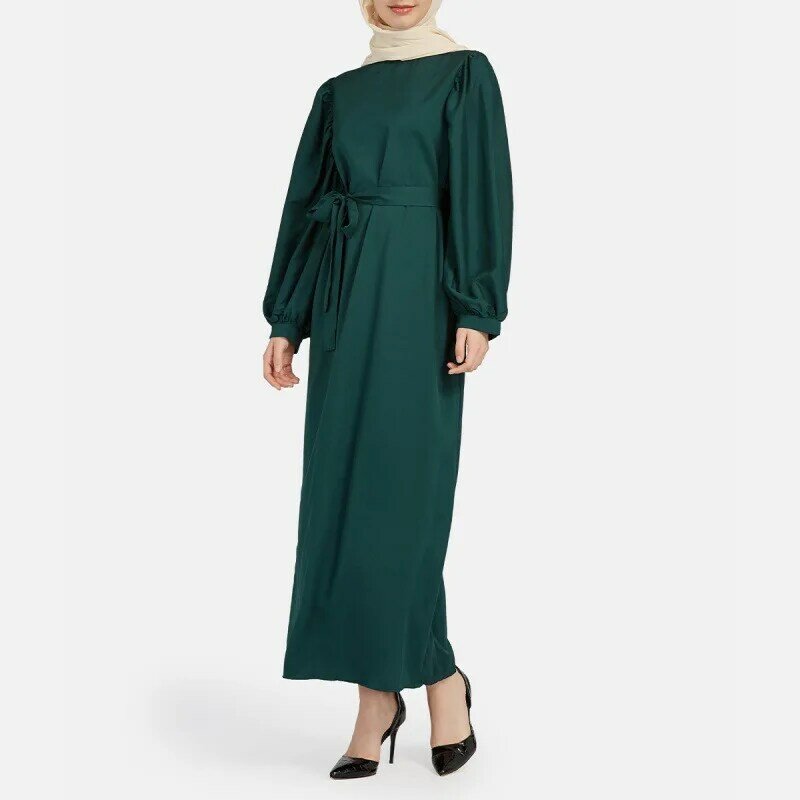 Robe musulmane pour Ramadan Jalabiya Abaya pour femmes, ceinture de document solide, robes caftan décontractées à manches longues, vêtements Eid pour femmes, Abayas turcs