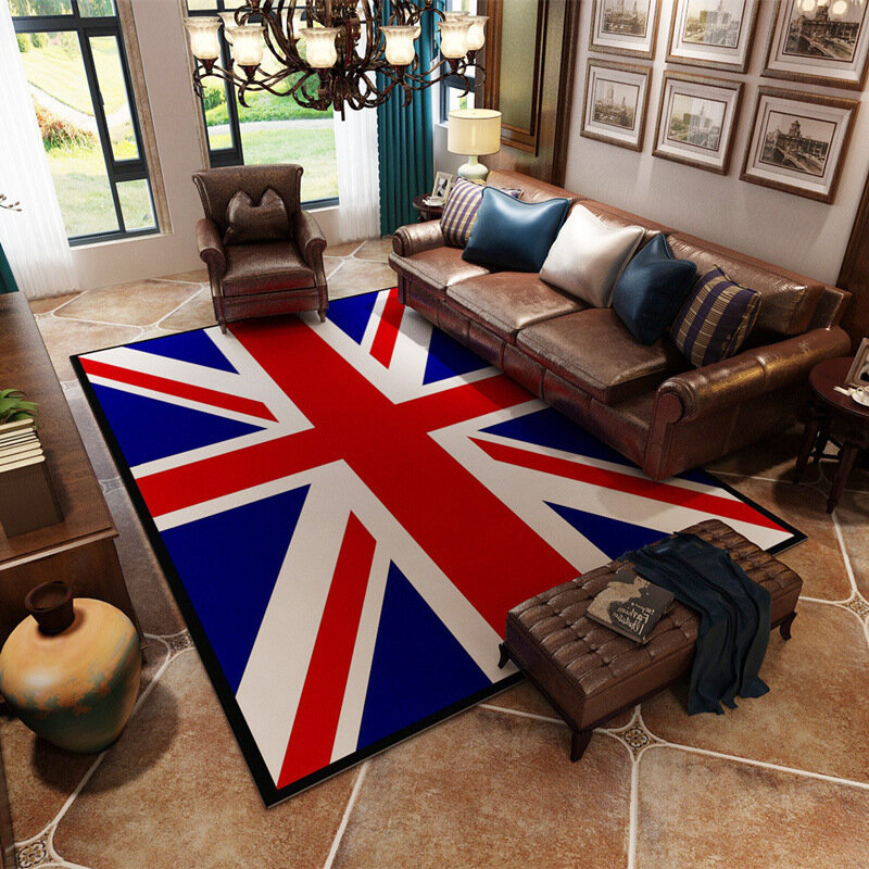 Alfombra de terciopelo de cristal con bandera Beige de estilo británico, alfombra de tendencia Retro americana, sofá, sala de estar, mesa de centro, dormitorio, ventana de cabecera