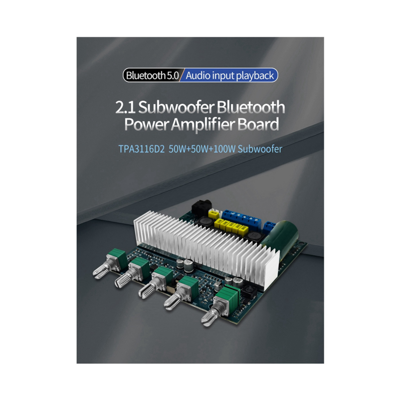 TPA3116 Bluetooth Amplifier Board 2.1 Channel High Power Bluetooth 5.0 Audio Amplifiers DC12V-24V 2X50W+100W