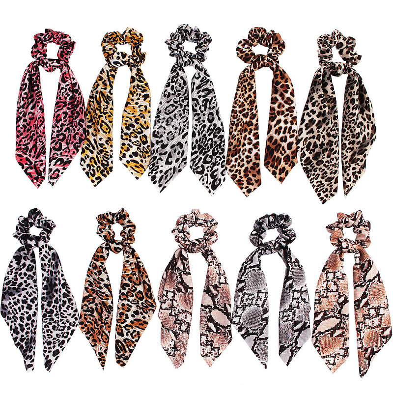 Coletero con estampado de leopardo para mujer, bandana elástica con lazo, cuerdas de goma para el pelo, accesorios para el cabello para niña