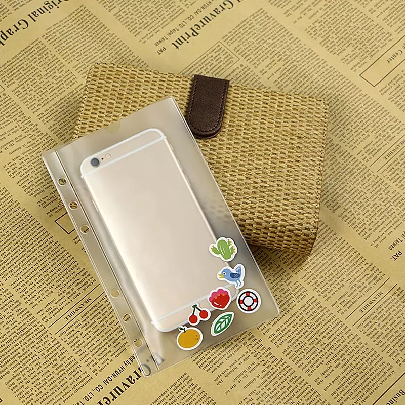 Bolsa de PVC con cremallera para tarjetas, organizador de almacenamiento de hojas sueltas, bolsillos transparentes estándar de 6 agujeros, A6