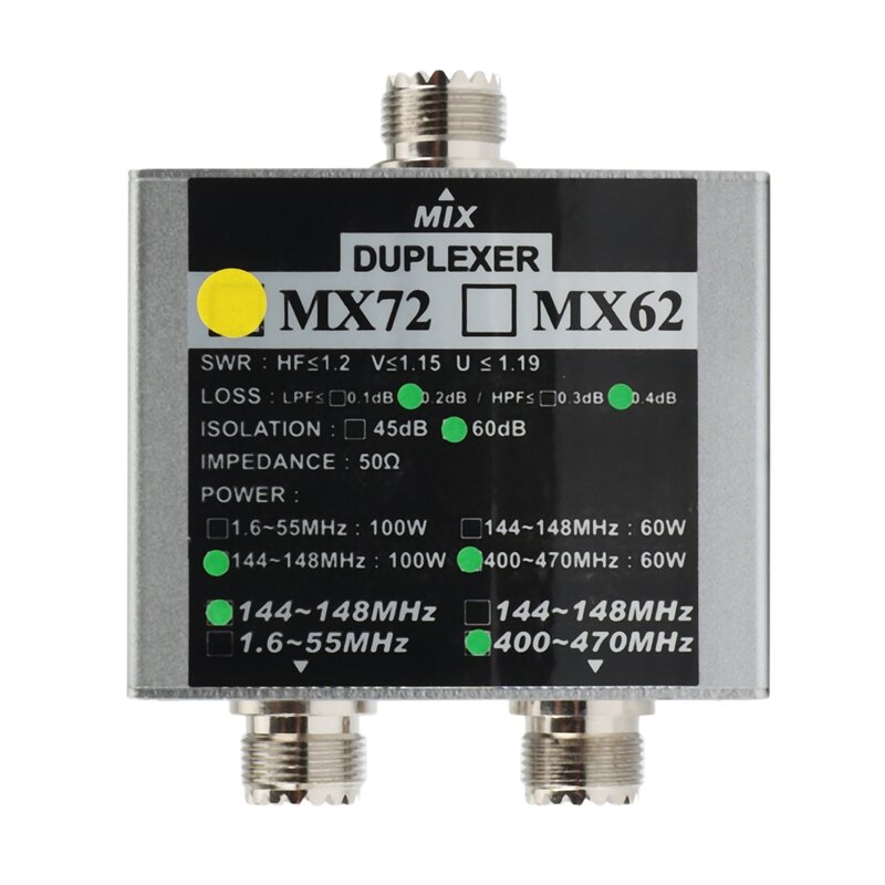 Diplexer linear da antena do combinador mx72 60-100w da antena do rádio em dois sentidos amador da tri-banda do presunto vhf do walkie talkie do hf