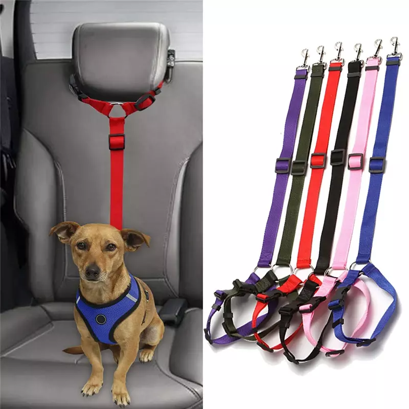Cinto de segurança para cães Corda de Nylon Monocromática, Pet Car Seat Belt, Walking Dog Leash, coleira ajustável Harness, Acessórios Pet