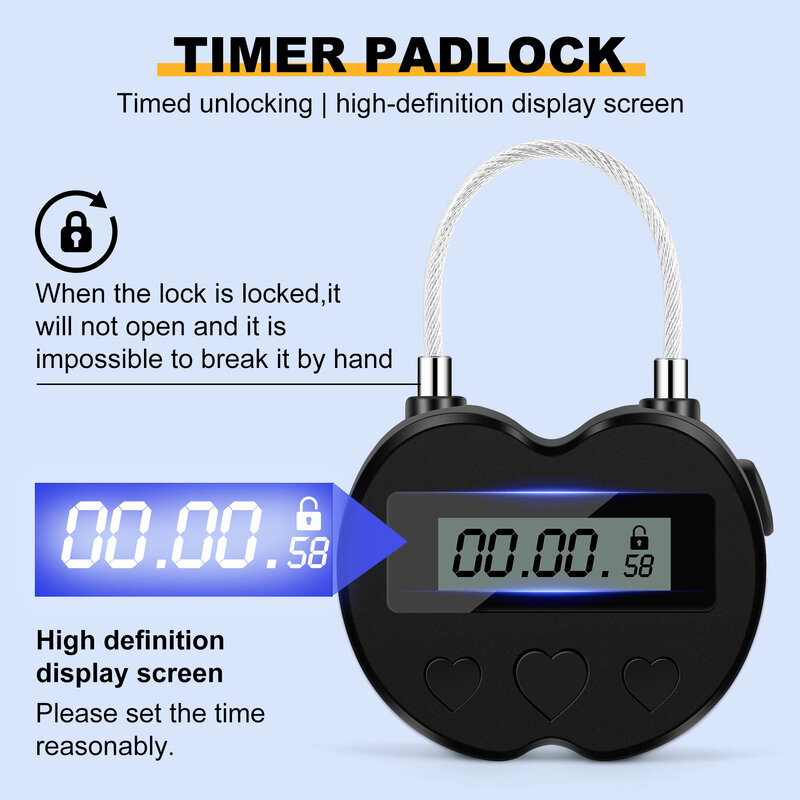 Inteligentny zamek czasowy wyświetlacz LCD zamek czasowy wielofunkcyjny Timer elektroniczny podróżny, wodoodporny USB czasowy akumulator kłódka czasowy