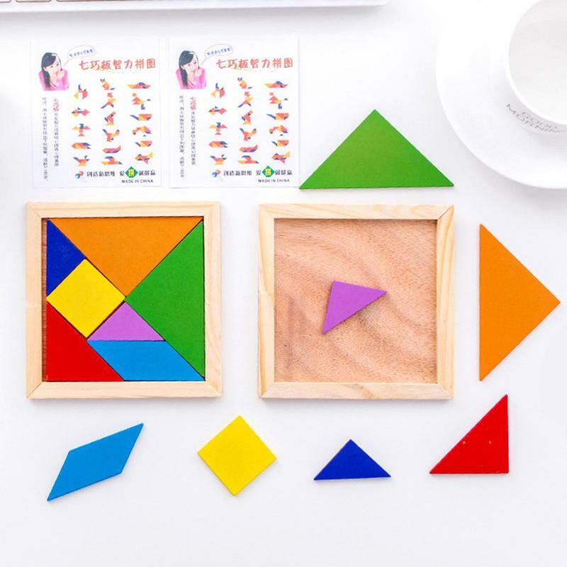 Rompecabezas Tangram de madera, rompecabezas colorido con forma geométrica, juguete de iluminación cognitiva, gran regalo para niños de 4 a 8 años
