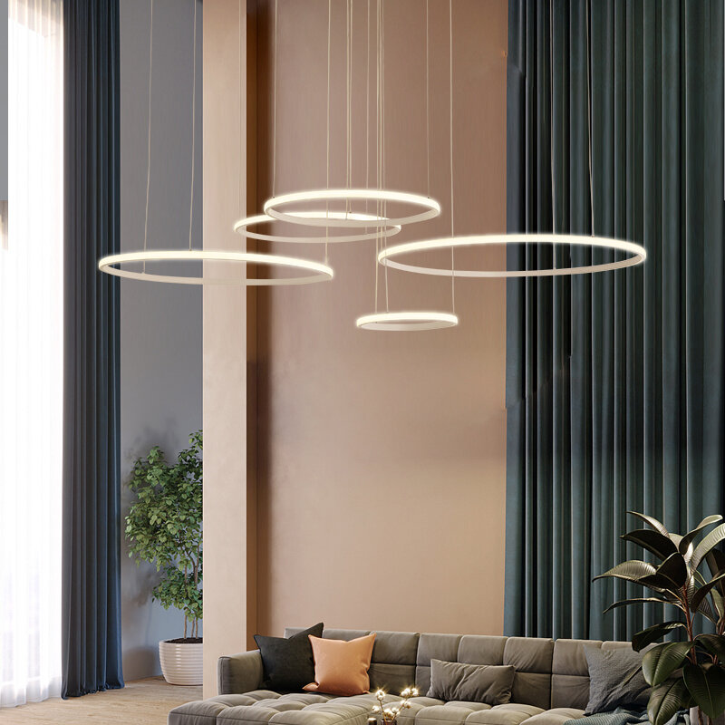 Moderno led pingente lustre círculo iluminação lustre anel luzes sala de estar luzes engenharia quarto luminária