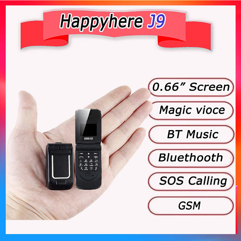 Mini J9 Flip cell Phone 0.66 "più piccolo telefono cellulare Wireless Bluetooth Dialer FM Magic Voice lingua russa