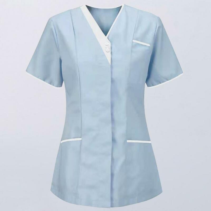 Strój pielęgniarki kombinezony z krótkim rękawem damskie kombinezony kieszonkowe odzież medyczna pracująca odzież robocza tunika Top