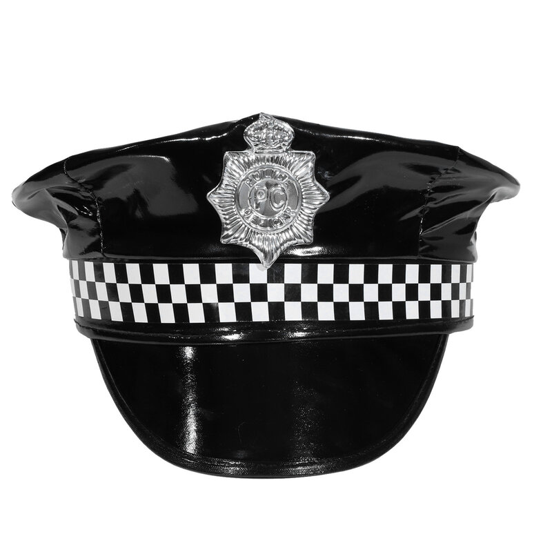 Cappello da ufficiale di polizia cappello da polizia di Halloween per adulti cappello da poliziotto uniforme puntelli distintivo scacchiera regolabile cappello da poliziotto costumi Cosplay accessorio