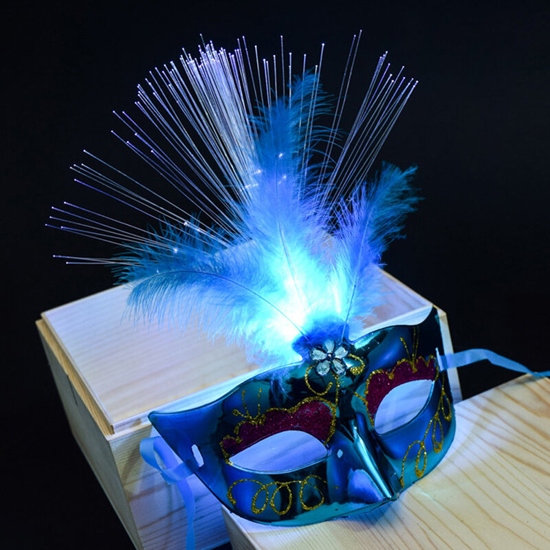 Multi Color Halloween LED feather Mask fiber optic prom party princess feather mask decoration supplies glow light mask