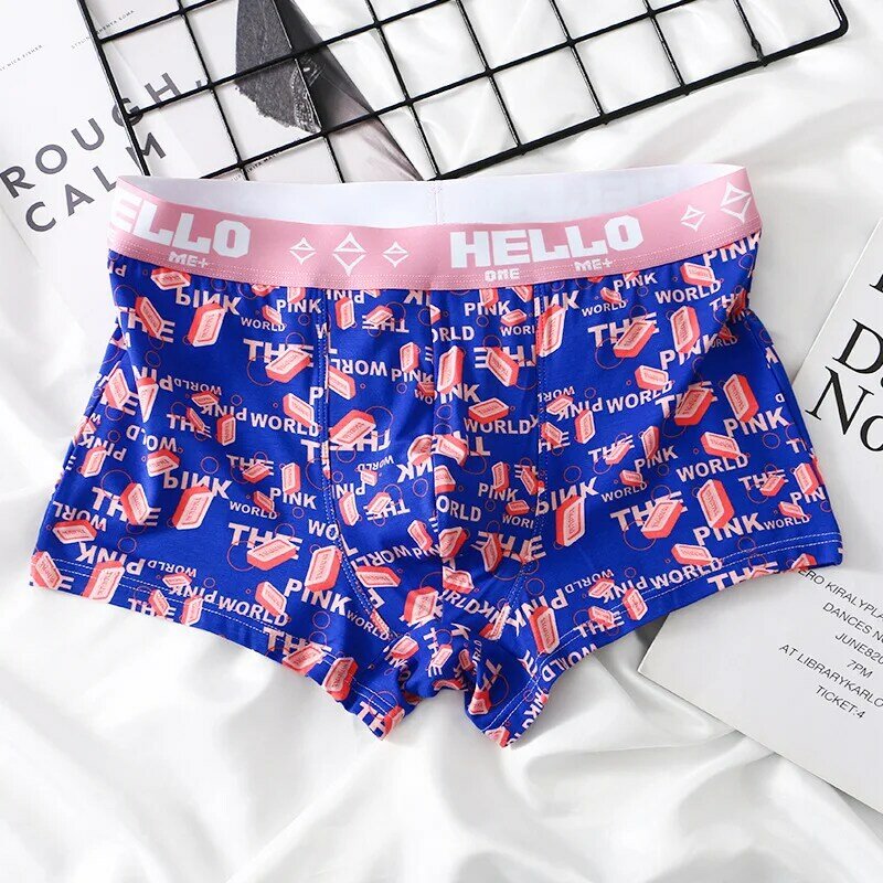 Male U Convex Pouch Underwear Youth Fashion Pink Printed Boxers Shorts Aro Pants Boys Slim Fit Breathable Panties Elastic Trunks