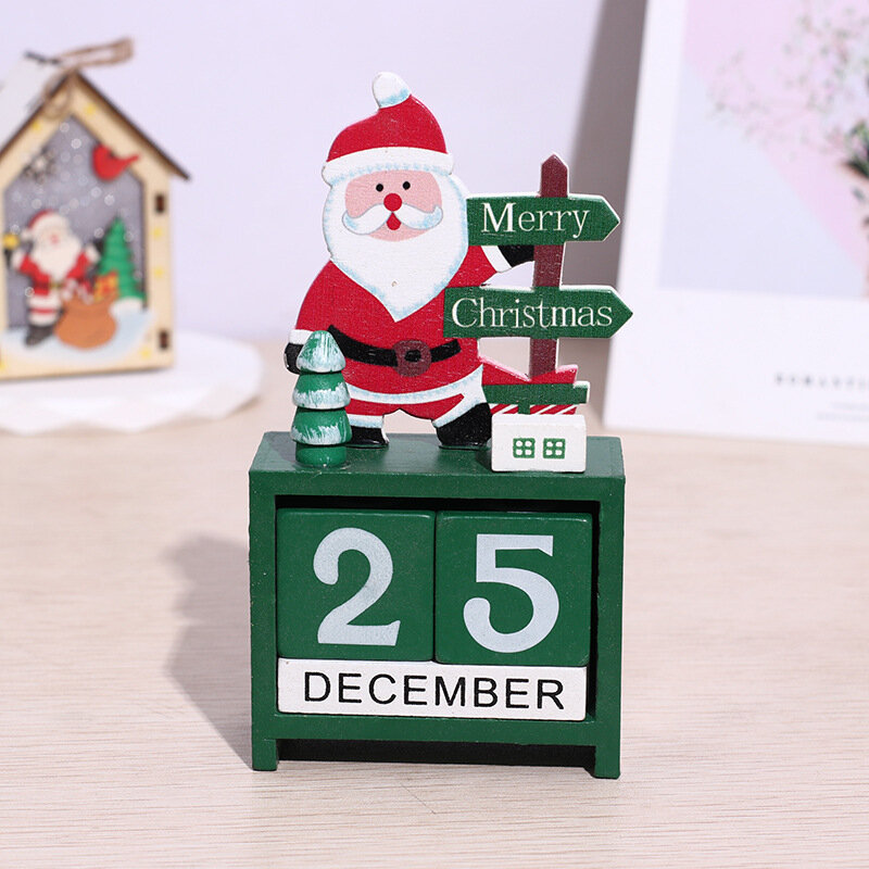 Houten Countdown Kalender Kerstversiering Ornament Cadeau Feestartikelen Etafel Home Decor Santa Claus Sneeuwpop Elanden