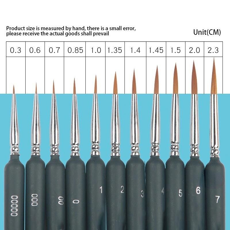 11Pcs/set Miniature Hook Line Pen Art Detail Paint Brushes Set Painting Brushes for Gouache Watercolor Oil Face Nail