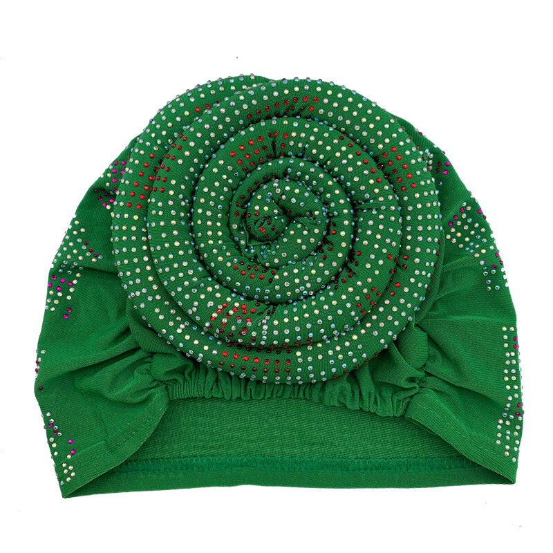 2022 nuove donne berretto turbante pieghettato con diamanti imbottiti Design elastico musulmano foulard cofano africano copricapo India cappelli