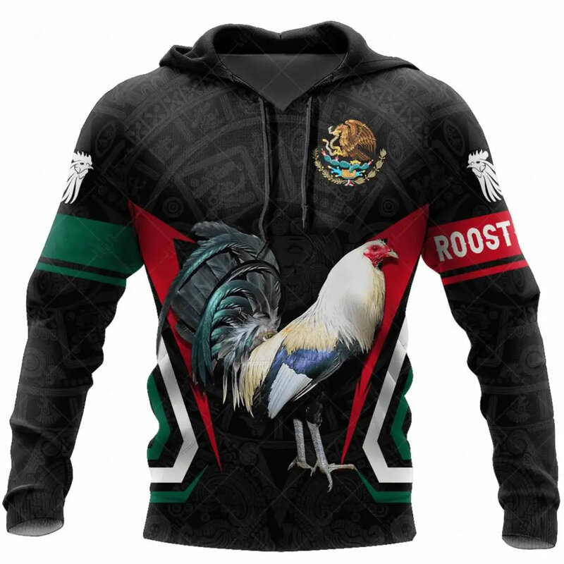 3D Print Mexican Rooster Graphics Tops Autumn Long Sleeve Streetwear Hooded Hoodie For Men Clothing